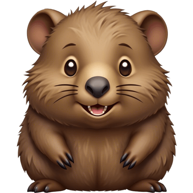 Cinematic Comical Wombat Portrait Emoji, Head tilted dramatically with an exaggeratedly amused expression, featuring a striking, glossy shaggy brown fur with bold textures and wide, expressive eyes filled with playful disbelief, Simplified yet hilariously expressive features, highly detailed, glowing with a slightly sassy glow, high shine, dramatic yet playful, stylized with an air of cheeky bush mischief, bright and endearing, soft glowing outline, capturing the essence of a spirited and over‐the‐top wombat, so meme‐worthy it feels like it could snort its way into internet fame instantly! emoji