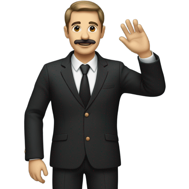 Man in dark suit with short mustache saluting emoji