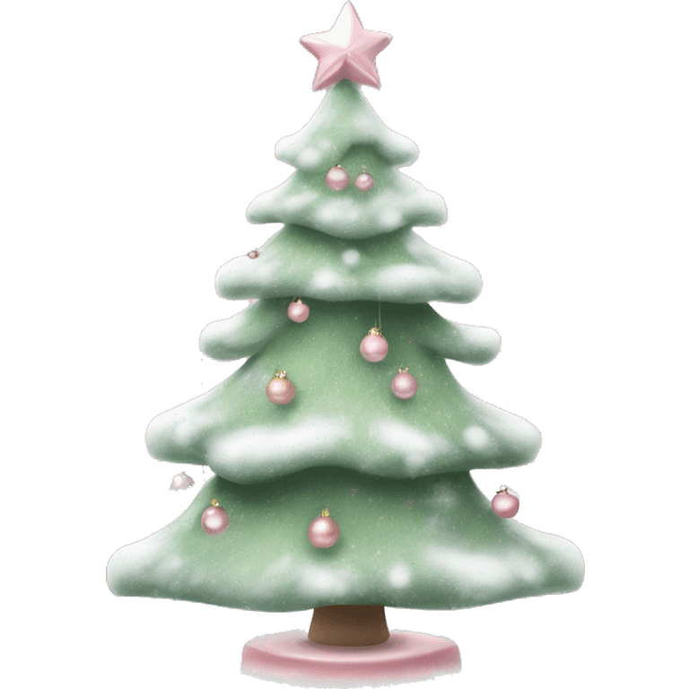 sage green Christmas tree dusted with snow adorned with light pink ornaments and bows  emoji