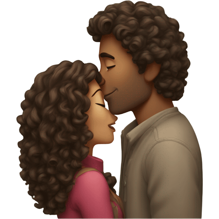 White Man with dark hair kissing brown woman with long brown curly hair emoji