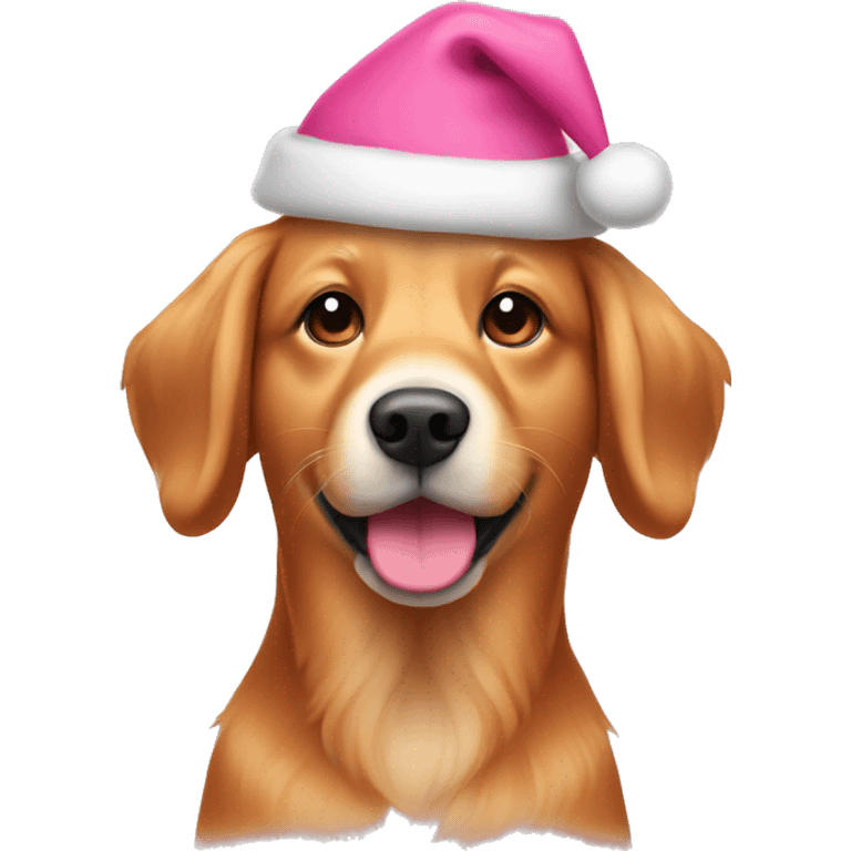 Red golden retriever with pink christmas hat emoji