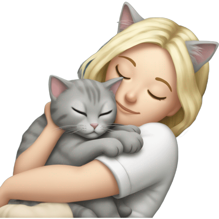 Grey kitty sleeping on blonde white girl's lap emoji