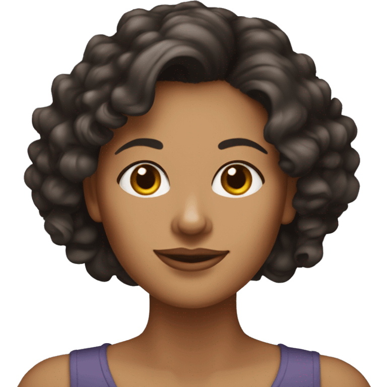 40 years old woman with dark brown hair ,slidly curly and a yorkie  emoji