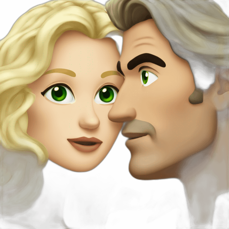 Antonio banderas french kiss with a blond woman with green eyes and very long hair emoji