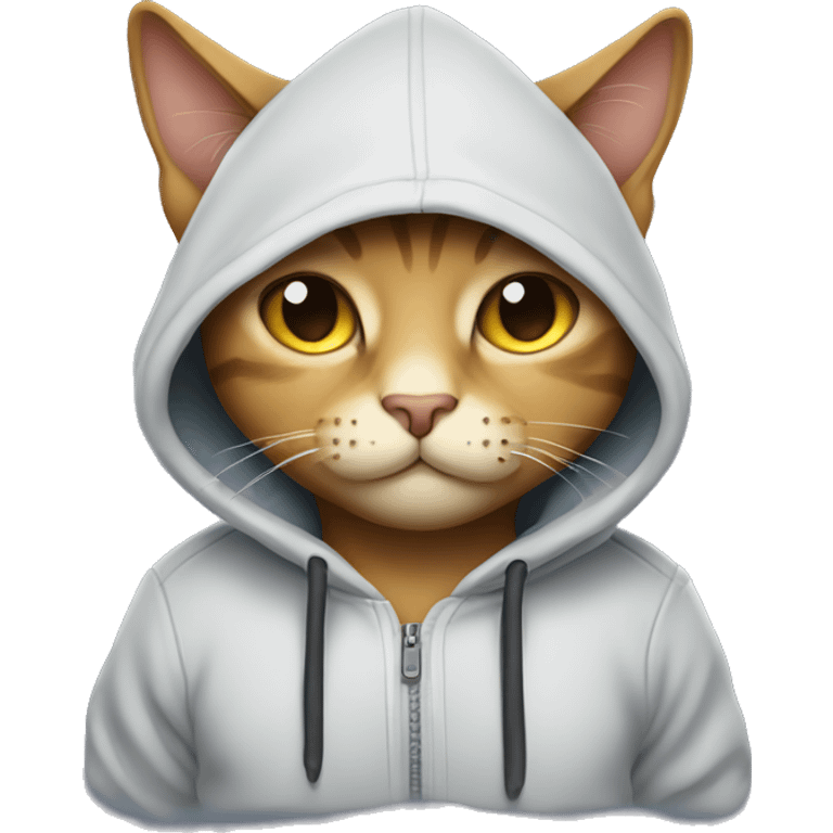 cat wearing hoodie and smirking emoji