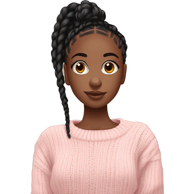 pretty black girl with box braids in light pink sweater cozy emoji