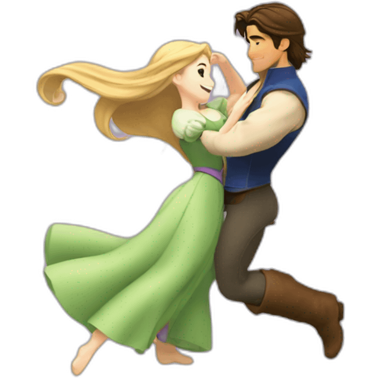 Rapunzel and Flynn Rider dancing anime style emoji