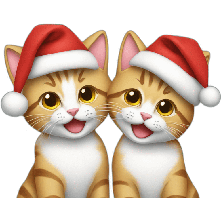 2 cats wearing santa hats gifting each other emoji