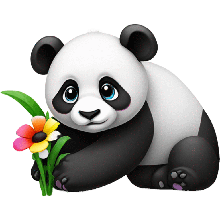 A panda sniffing a flower emoji