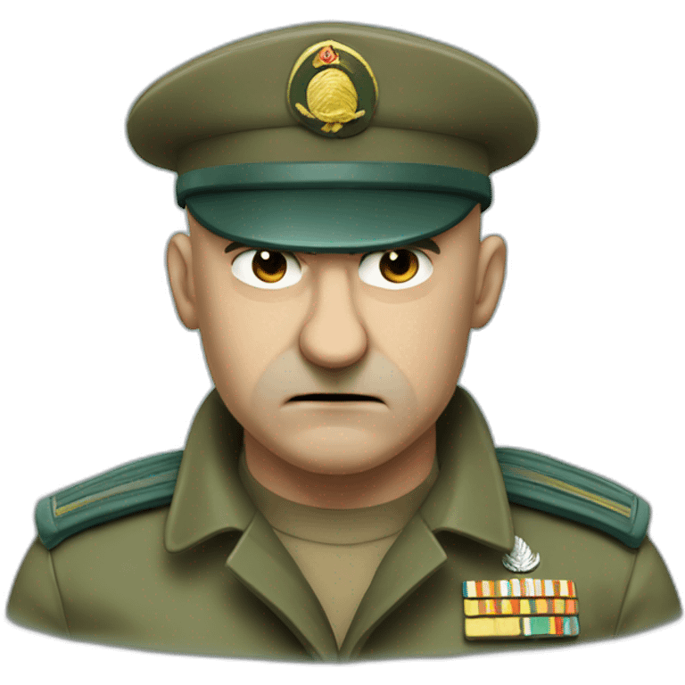 Hight detail cyan beret bald angry 50 years old man no hair furious very angry frown with khaki idf uniform emoji