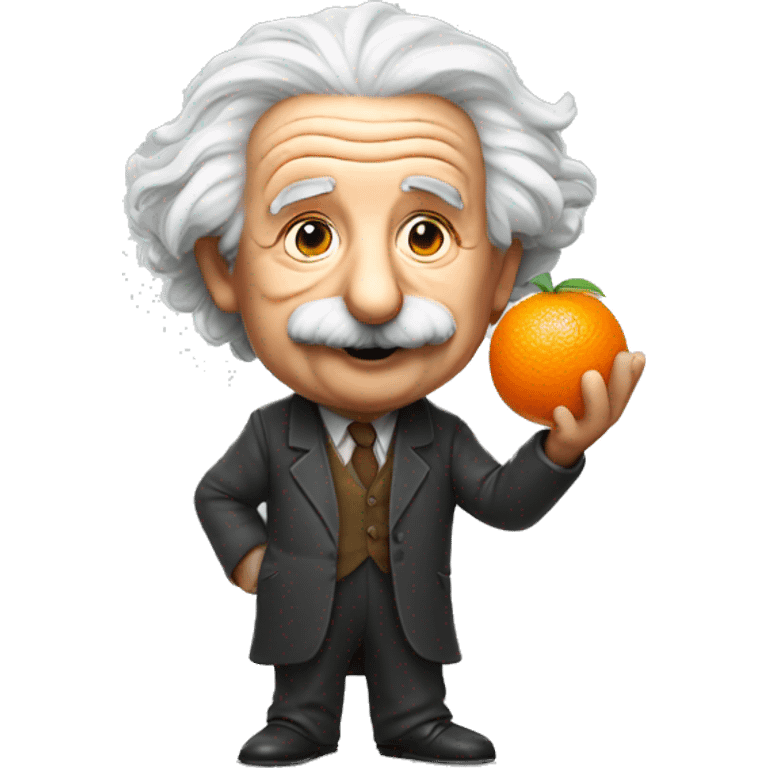 Albert Einstein holding an orange in his hands emoji