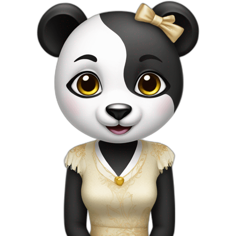 beatiful panda in stylish female dress emoji