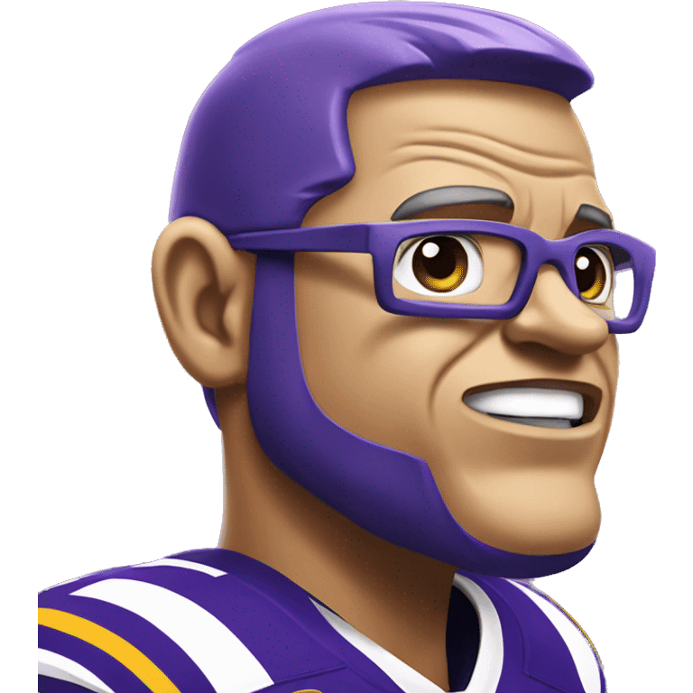 LSU football coach Brian Kelly but with a purple face emoji