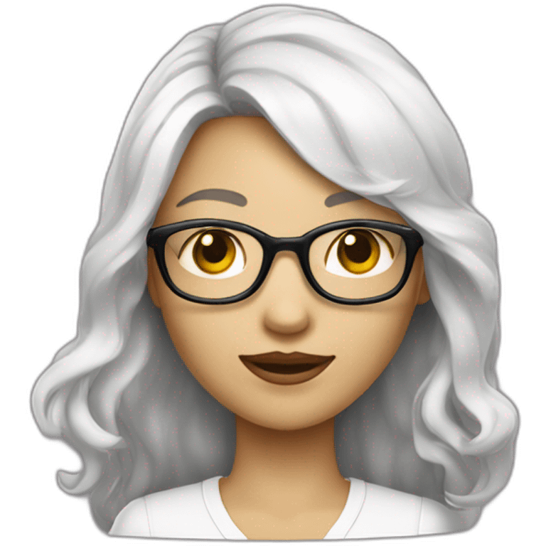 Fille blanche cheveux noirs longs ondulés et lunettes de vue emoji