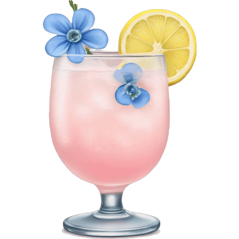 Ice pink lemon cocktail with blue small flowers  emoji