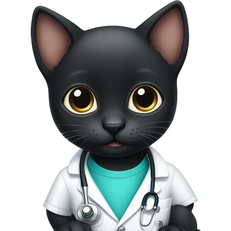 Cute Black kitten with big eyes wearing stethoscope  emoji