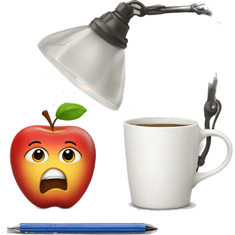 Apple , mug , lamp ,glass ,notebook  emoji