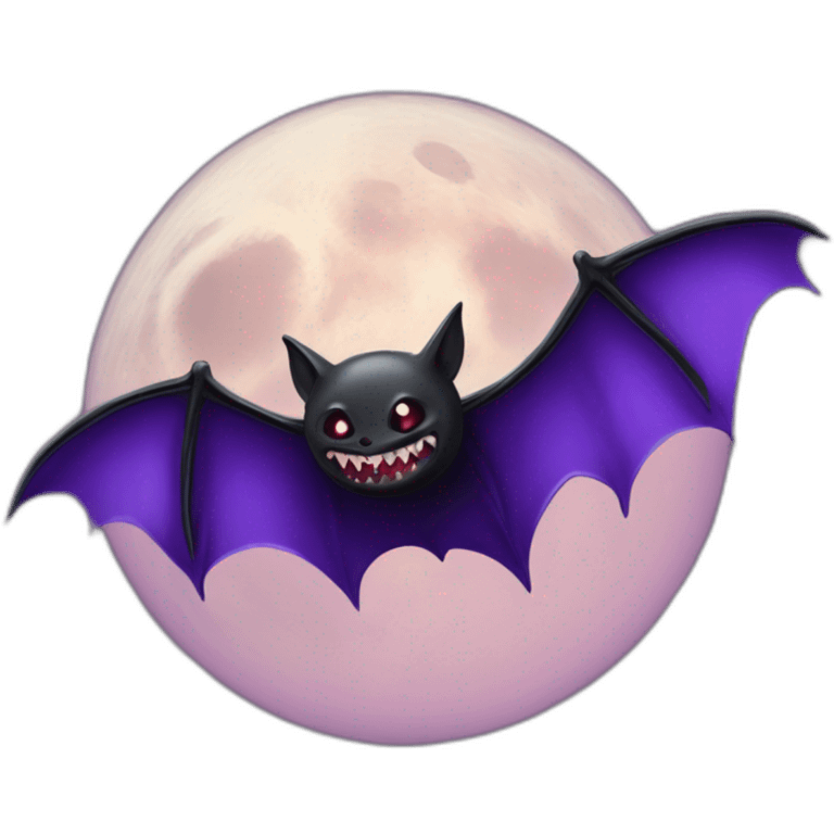 realistic full moon dripping purple behind with vampire bat wings flying in front emoji