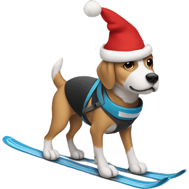 Dog with Santa hat skiing in the desert emoji