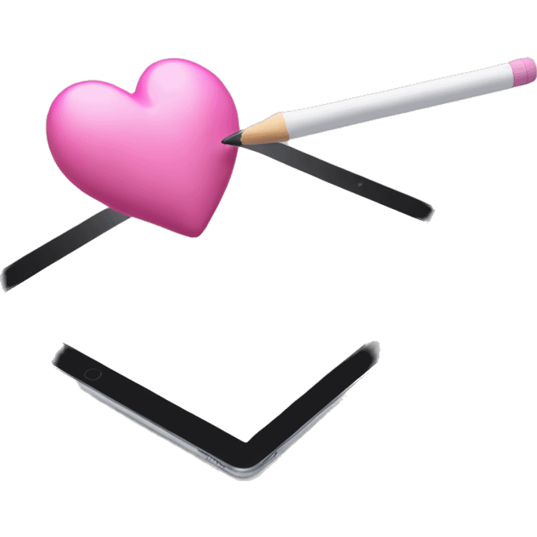 Ipad pro with apple pencil, pink heart on the screen  emoji