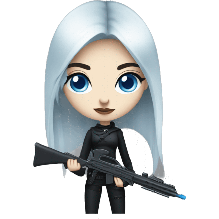 goth girl with blue eyes with weapon emoji