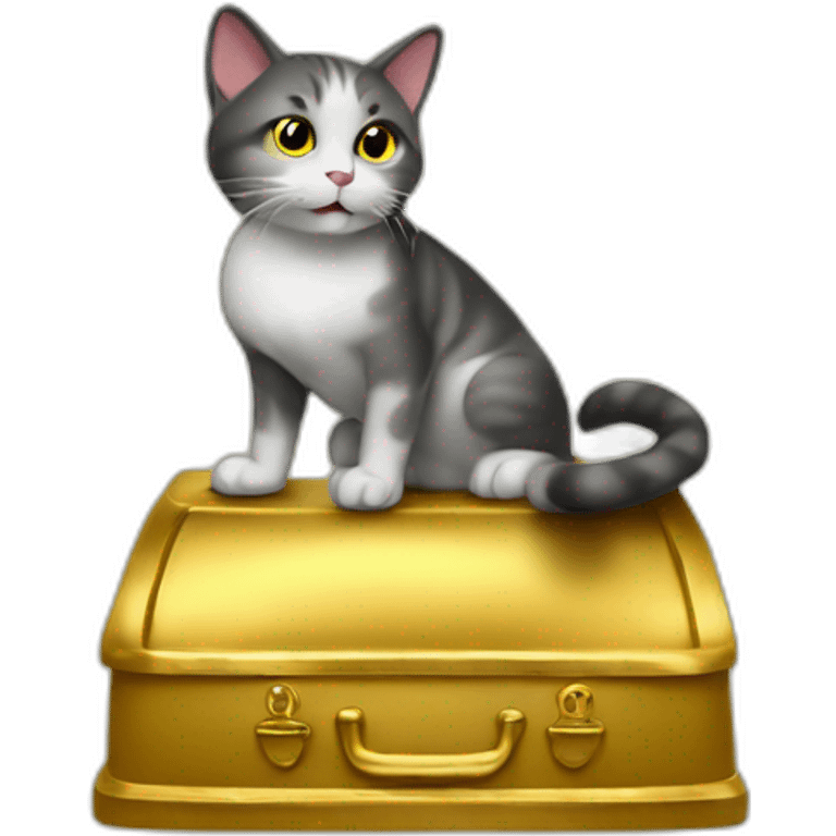 cat secretary sitting on top of the gold cloud emoji