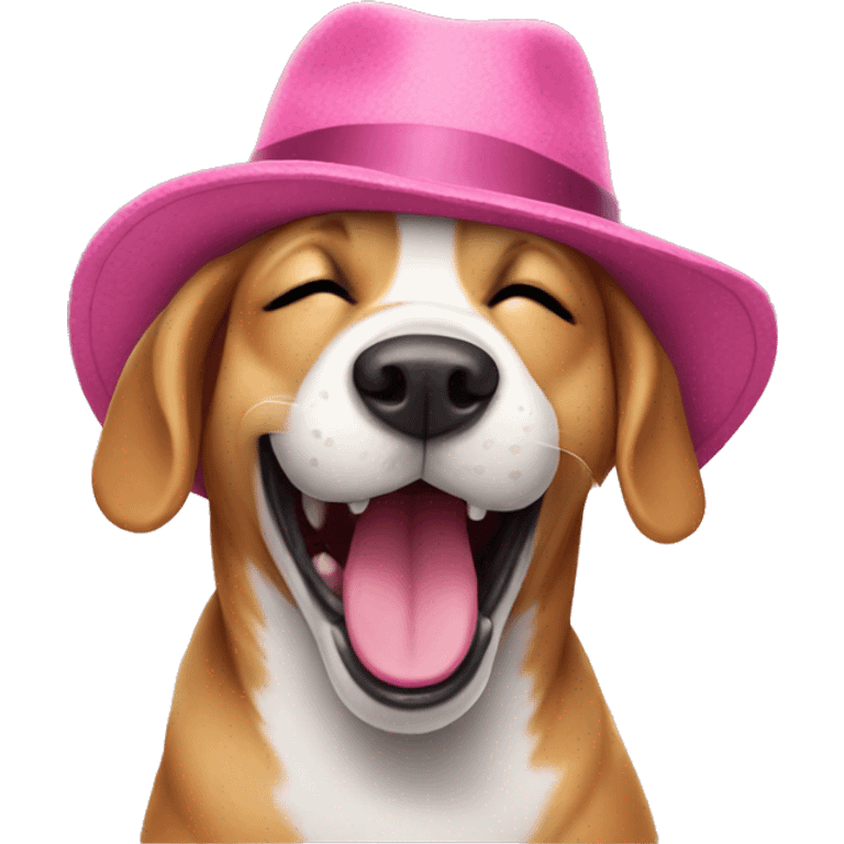 Dog laughing in a pink hat emoji