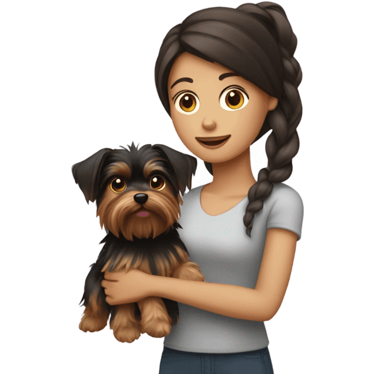 Brunette girl holding Yorkshire terrier  emoji