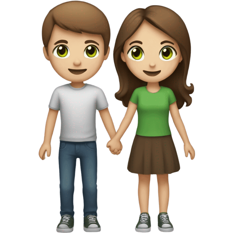 Girl with Brown Hair and Green eyes Holding Hands with Boy with Brown hair emoji