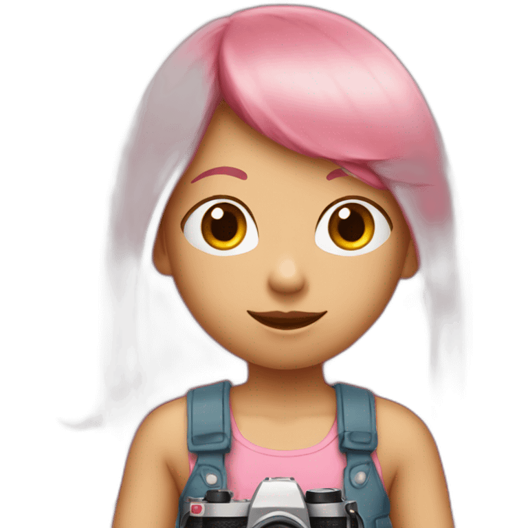 girl with long, straight rose hair with bangs and holding camera and wearing pink tank top emoji