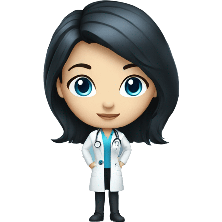 standing female doctor with full length black hair and Blue eyes  emoji