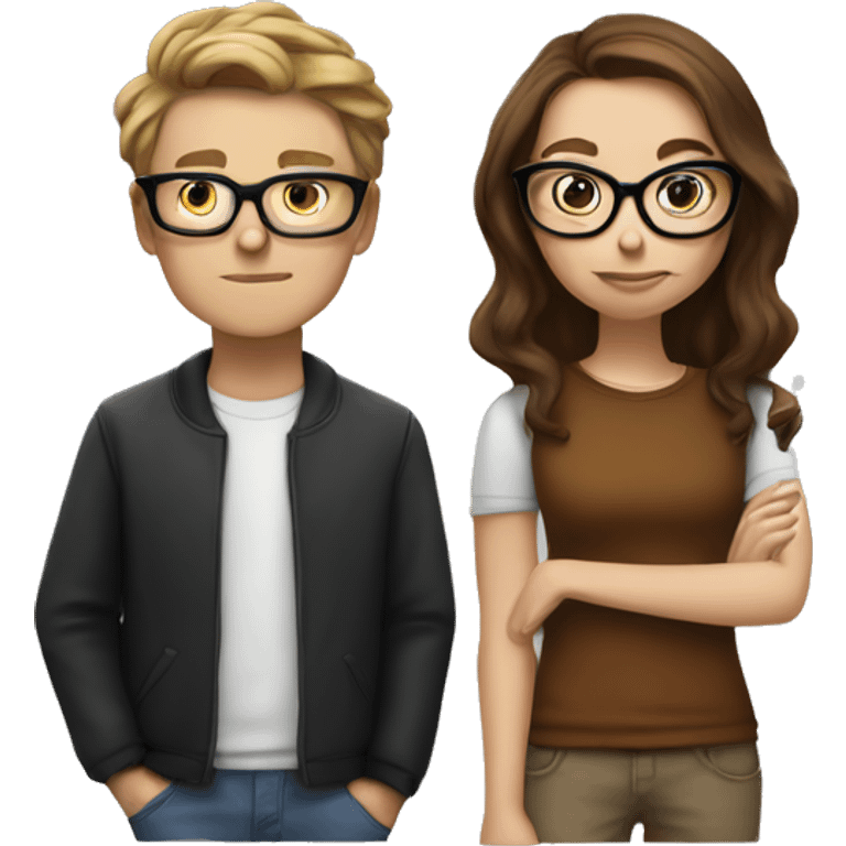 white girl with long brown hair and glasses smoking with a boy with short brown hair and glasses  emoji