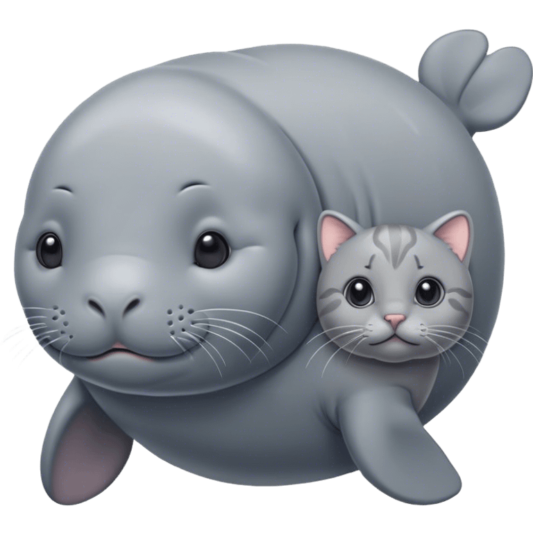 Cute manatee and a gorgeous grey kitty emoji