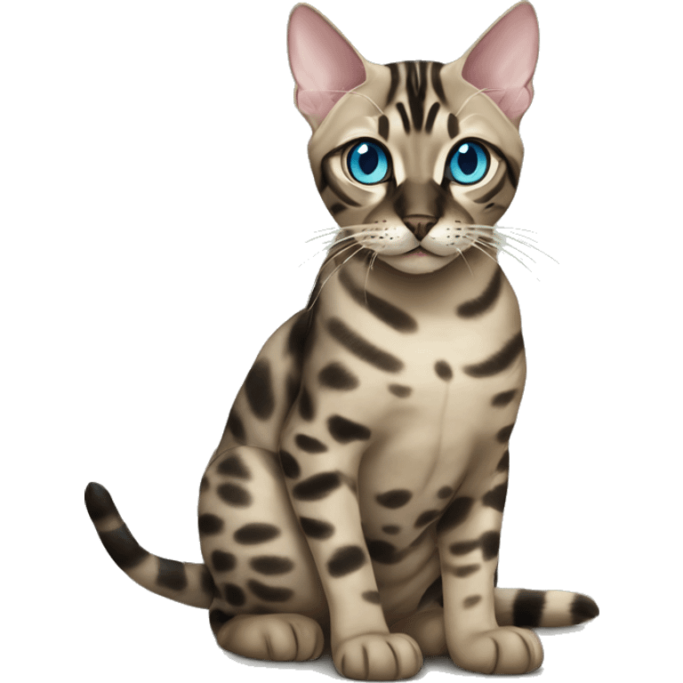 Seal Bengal CAT with Blue eyes with a charcoal Sepia bengal cat with Green eyes sitting  emoji