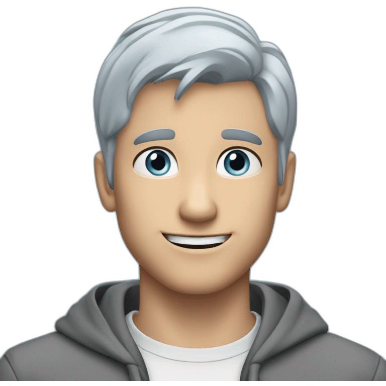 daniel young super short grey hair light blue eyes funny guy emoji