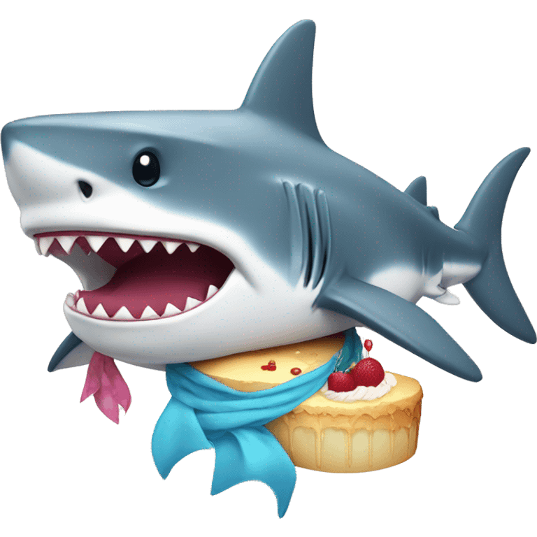 Shark with a scarf and a cake f emoji