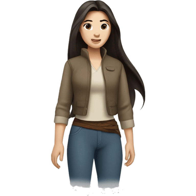 Mulan having long brown hair and wears casual clothes  emoji