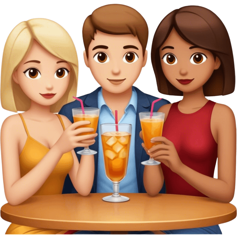 2 girls and a guy on a drinks date emoji