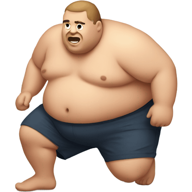 Fat man shirtless crawling on floor emoji