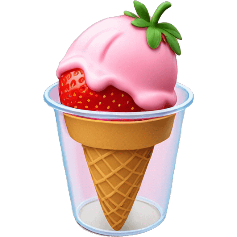 Strawberry ice cream in a clear cup with a strawberry in the cup  emoji