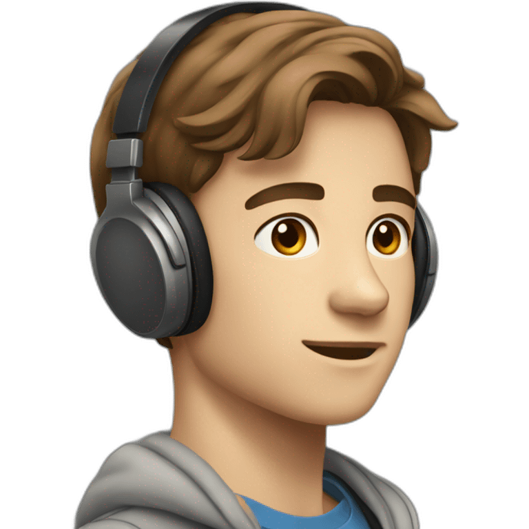 A 19 years Old boy with brown hair wearing headphones emoji