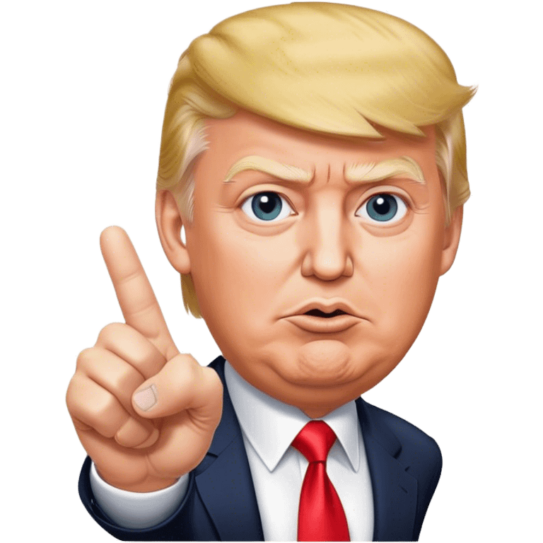 Super realistic Donald Trump pointing index finger up, realistic face emoji