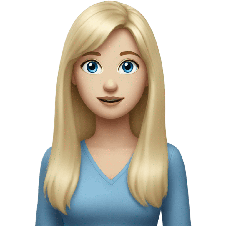 Realistic, white girl with long light blonde hair and bangs and blue eyes  emoji