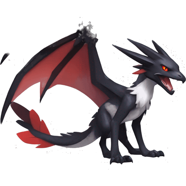 Black Cool Edgy Anthro Noivern-Nargacuga-Silvally-Sergal-Fakémon  with White and Red Edgy markings emoji