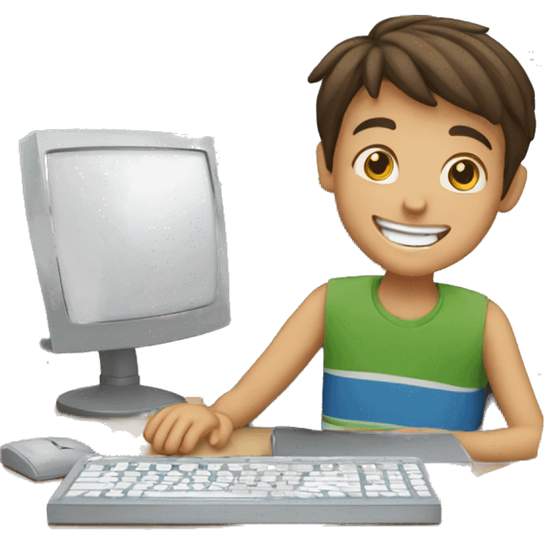 A boy in front of the computer who is happy  emoji