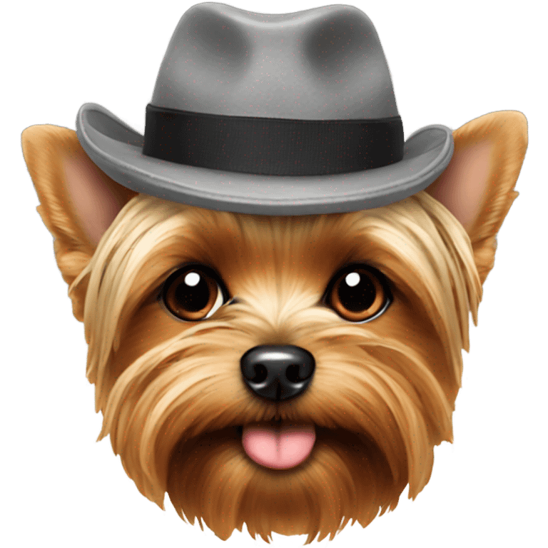 Yorkie eating a hat emoji