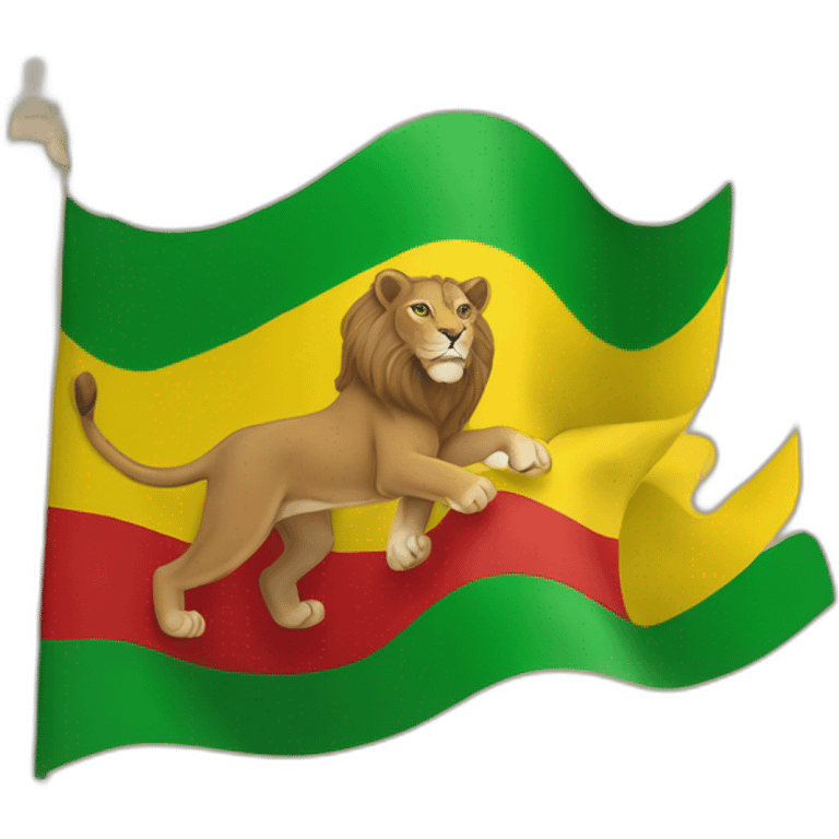 Green, yellow and red Abyssinian flag with lion of Judah at the center emoji