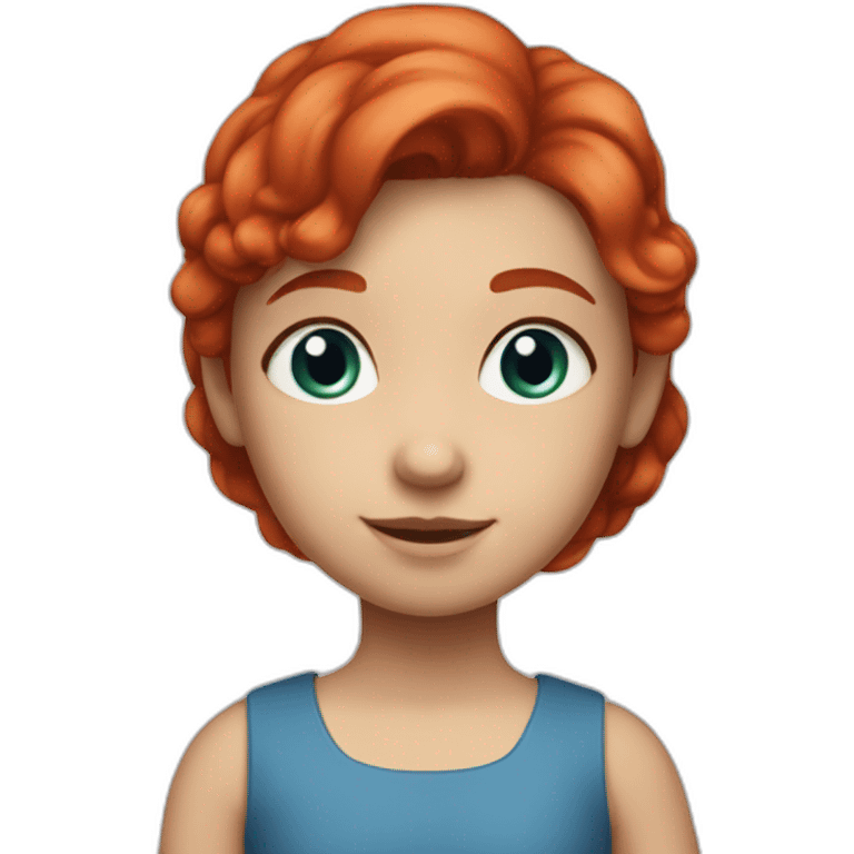 5 years old girl with red hair, blue and gray eyes, red dress emoji