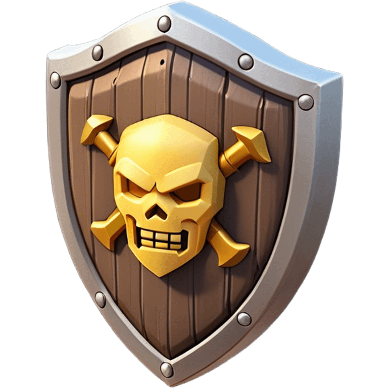 Clash of Clans aesthetic: Cinematic Playful 3D Isometric Shield Emoji, rendered in a 3D vector-style similar to standard emojis with minimal shading and bold, simplified shapes. A compact, distinct form with signature details, softly glowing with a fantasy RPG magic charm. Simplified yet unmistakably iconic, highly detailed and consistent, glowing with a soft radiance and high shine. Stylized with a touch of heroic grandeur and a soft glowing outline, capturing the essence of a beloved gaming relic with a friendly, playful manner! emoji