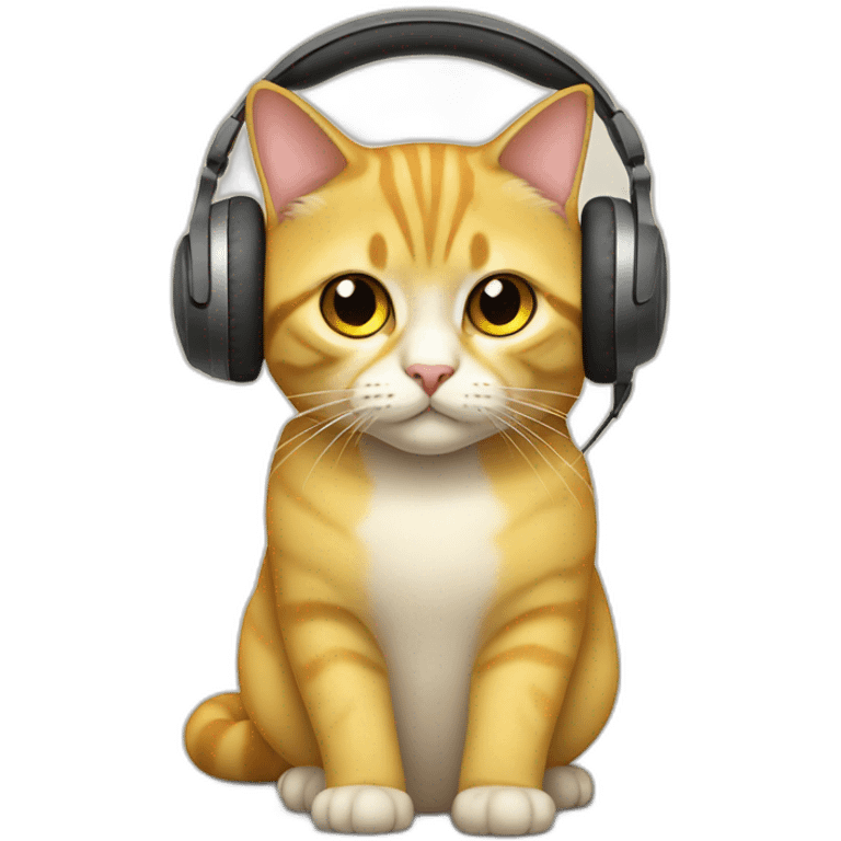 Yellow British broadcaster cat wearing headphones emoji